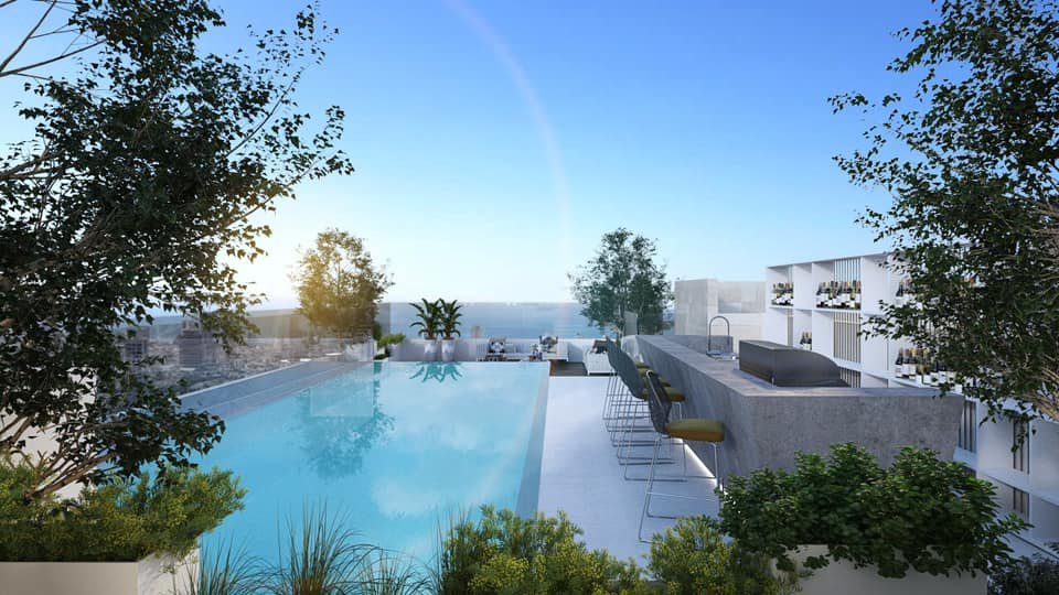 מודל תלת מימד עם בריכה ומטבח חוץ