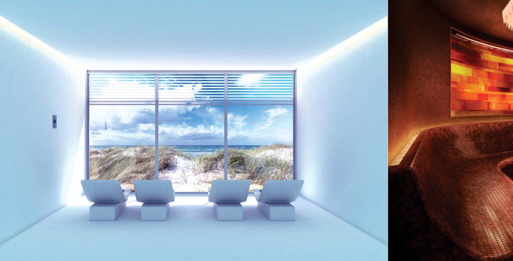 מודל תלת מימד של חדר לבן עם מיטות